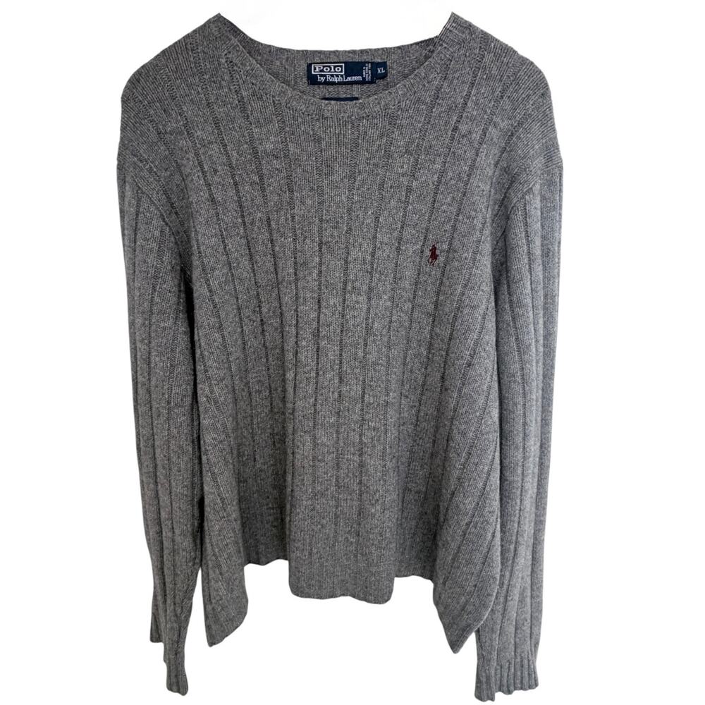 Polo Ralph Lauren Lambswool Sweater Mens XL Gray Rib Knit